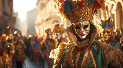 Colorful carnival costume and mask in a crowded Venice street