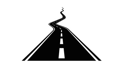 Winding black road with white lines on white background