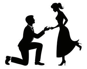 Man proposing marriage silhouette vector isolated on white background