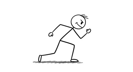 Happy stick figure running. Minimalist doodle illustration depicting activity, exercise, progress, and forward movement.