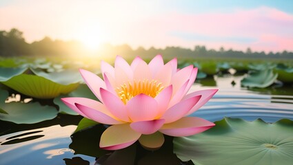 Delicate Pink Lotus Flower with Soft Velvet Petals Floating on Calm Water – Symbol of Purity and Serenity