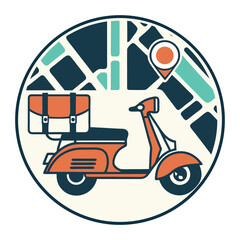 Delivery Scooter in a Circular Map, Showing a Speedy and Modern Transportation Option for Efficient Service