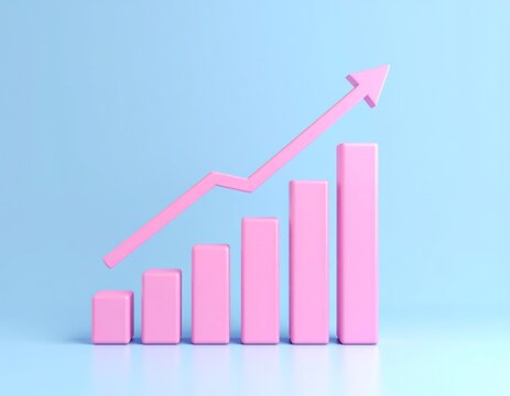 Pastel pink bar graph with upward trend