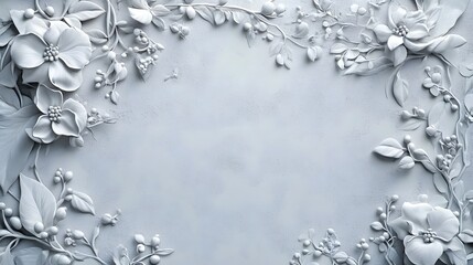 Elegant Monochrome Floral Background with Soft Petals and Vintage Botanical Ornaments