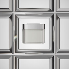 Square skincare Jar With Tweezer mockup, collagen moisturizing facial toner cotton pads packaging, luxury silver metallic Flip Cap cosmetic container, Double Wall toner pads k-beauty skincare product