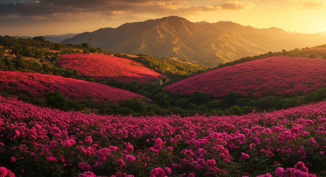 Saudi Arabian mountains of Taif with roses