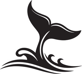 Stylized black whale tail emerging from ocean waves