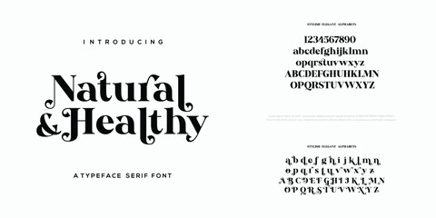 Luxury wedding alphabet letters font with tails. Typography elegant classic lettering serif fonts and number decorative vintage retro concept for logo branding. vector illustration

