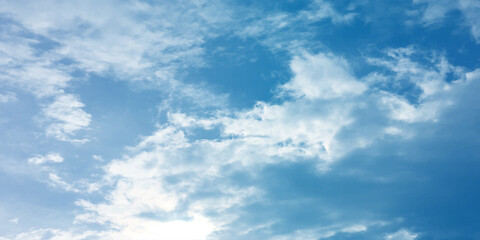 Blue air daylight natural fresh clouds fluffy panorama atmosphere love canvas white background image surface splashed wallpaper.