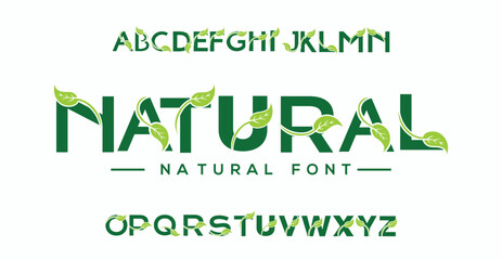 modern nature leaf earth green tree abstract digital alphabet font. minimal technology typography, creative urban sport fashion futuristic font and with numbers. vector illustration

