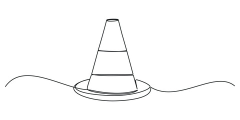 Traffic cone continuous one line art of design , Road cone line continuous drawing vector.