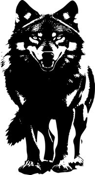 Black and white frame of a wild wolf, symbolizing strength and wilderness