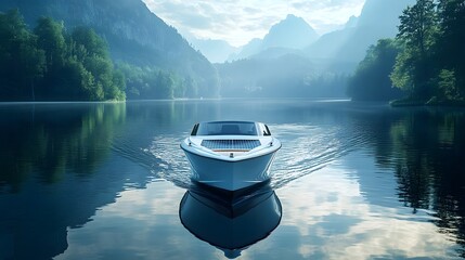Tranquil Mountain Lake with Mirrored Reflection of Forested Shores