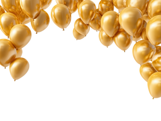 Gold balloons forming an arch against a black background.  Shiny, glossy golden balloons of varying sizes cluster together, creating a celebratory arch shape that frames the image's center