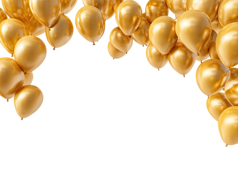 Gold balloons forming an arch against a black background.  Shiny, glossy golden balloons of varying sizes cluster together, creating a celebratory arch shape that frames the image's center