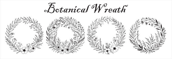A botanical wreath with thin line drawing vector