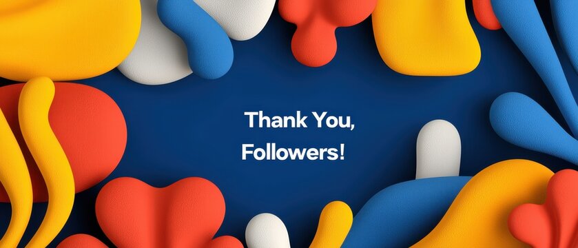 A vibrant, abstract design featuring colorful shapes and a message of gratitude towards followers.
