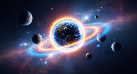 Obraz premium Our Vibrant Earth Surrounded by a Cosmic Dance of Planets