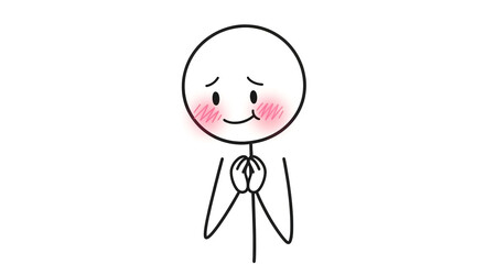 Obraz premium Blushing Stick Figure with Clasped Hands Expressing Shyness, Gratitude, or Pleading
