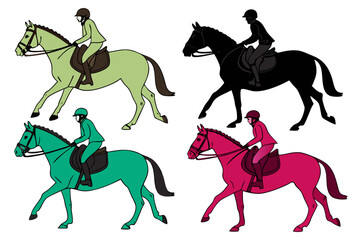 Fototapeta premium set of horse with rider silhouette vector isolated on white background