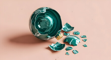 Broken Christmas Ornament on Peach Background Close Up View