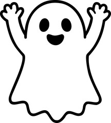 Cute cartoon Halloween ghost outline vector black and white icon isolated illustration image decal design