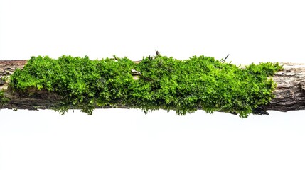 Obraz premium Green moss on tree branch close up on white background