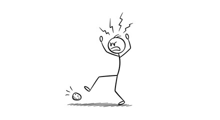 Angry Stick Figure Kicking Object in Frustration and Rage