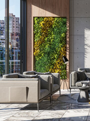 Illustration 3D rendering large luxury modern bright interiors Living room mockup computer digitally generated image