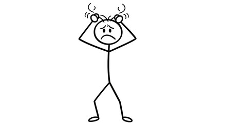 Stressed Stick Figure Cartoon Man Pulling Hair, Expressing Anxiety, Frustration, and Overwhelm