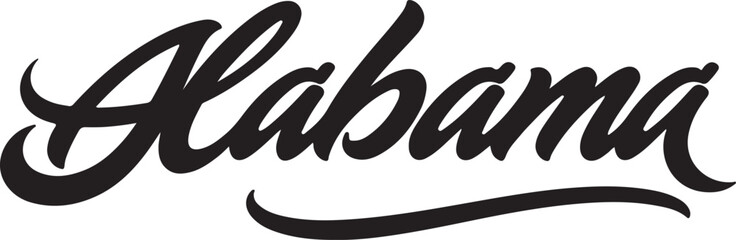 Alabama with calligraphy style by real bold elements in silhouette white background.