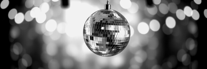 Disco ball sparkles in black and white ambiance