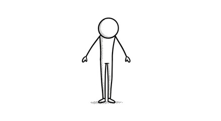 Simple Stick Figure Drawing Standing Upright on White Background