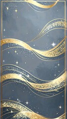 Abstract design with golden waves on a gray background