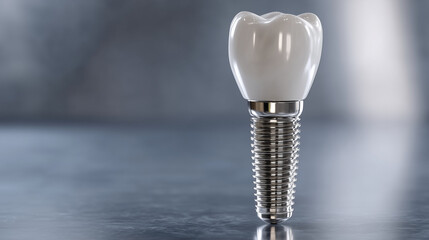 Dental implant with metal pin isolated on neutral background. white human tooth model. modern...