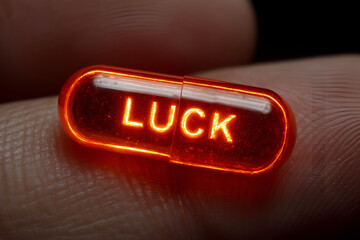 Glowing red pill promising a dose of luck.
