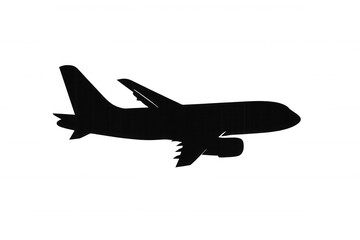Airplane silhouette soaring diagonally upward, transparent backdrop highlighting sleek aircraft design for aviation graphics