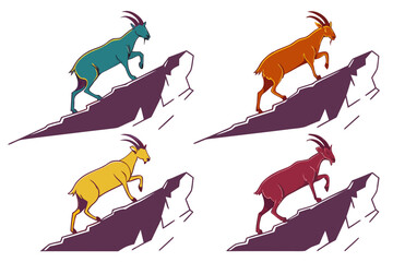 set of goat climbing mountain silhouette vector isolated on white background