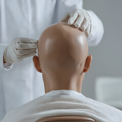A professional is examining a person’s scalp, highlighting the importance of hair and scalp health.