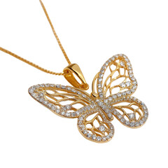 Gold butterfly pendant necklace with diamond accents