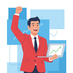 Successful businessman celebrating achievement isolated on white background