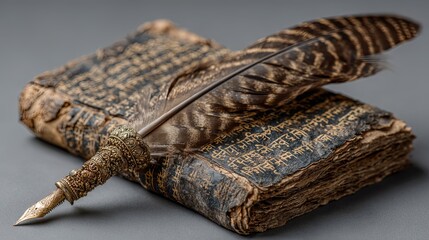 Ancient Manuscript with Quill and Intricate Pen
