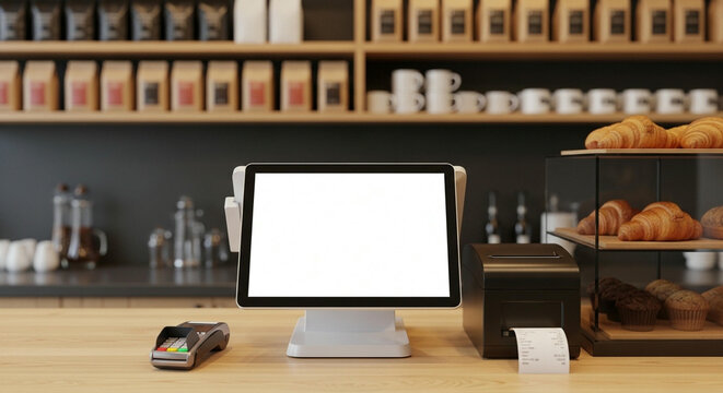 POS system in a modern coffee shop setting.