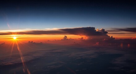 Vast Horizon Sunrise Over Clouds With Distant Stars