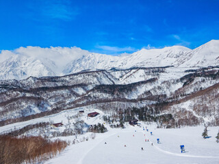 A stunning view of Hakuba Sanzan mountain range from a ski slope (Tsugaike Kogen, Hakuba, Nagano, Japan)