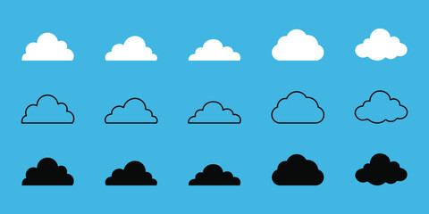 Cloud, Cloud. Abstract white cloudy set isolated on blue background. Vector illustration