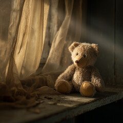 Teddy bear sitting on a wooden chair