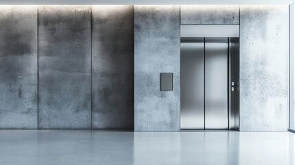 Modern elevator in concrete lobby interior