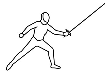 line art Fencer with sword silhouette illustration isolated on white background