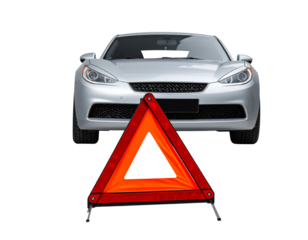  Silver Car Skidding with Caution Sign PNG